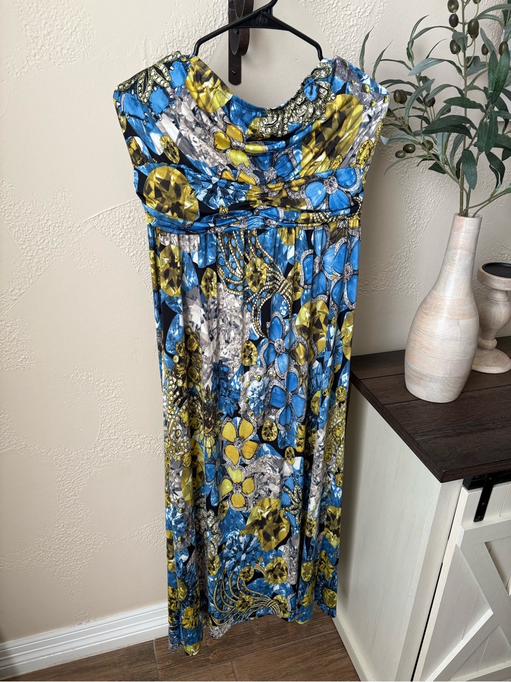 Sun n Moon Blue & Yellow Floral Empire Waist Maxi Dress